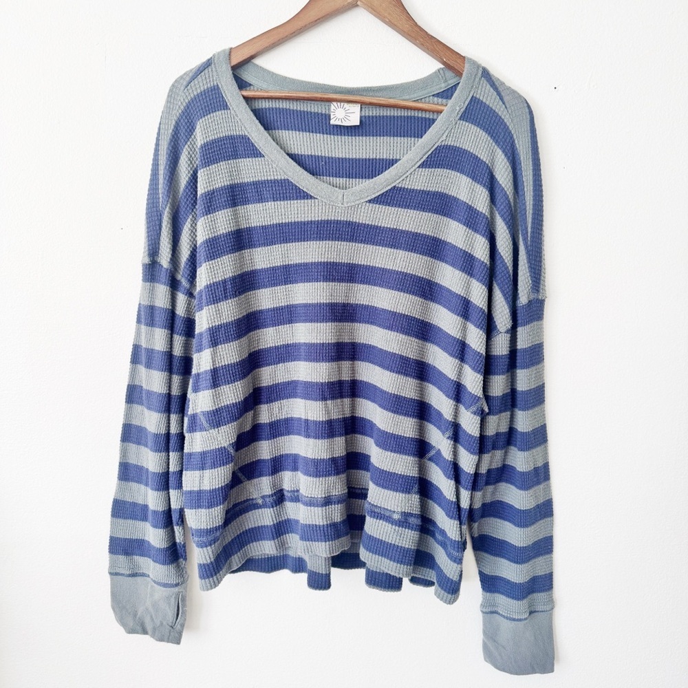 Aerie Offline Striped Ribbed Knit Top in Slate Gray & Navy large - Picture 2 of 4